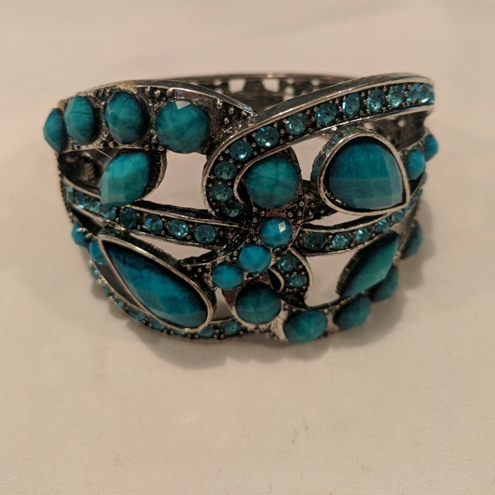 Turquoise Hinged Statement Bracelet - image 1